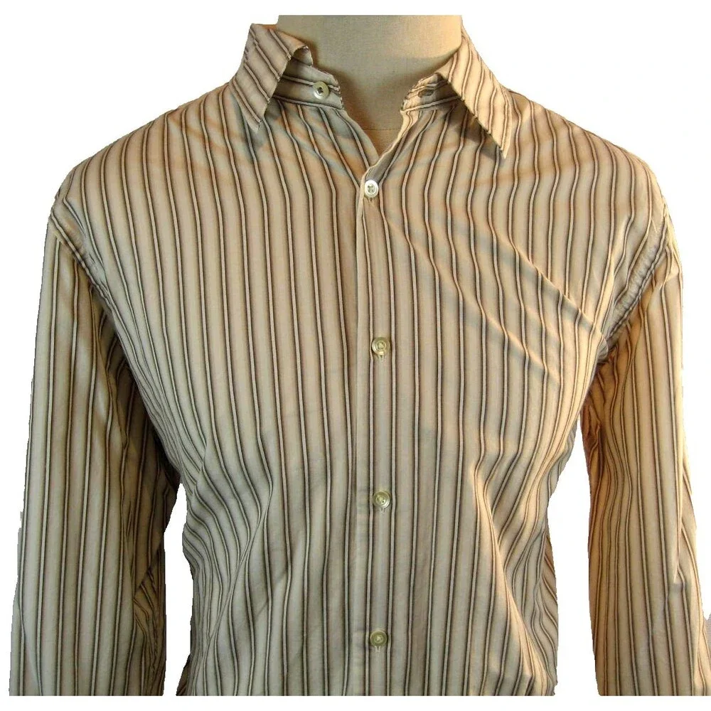 Mens Banana Republic Brown Striped LS Cotton Casual Shirt sz L